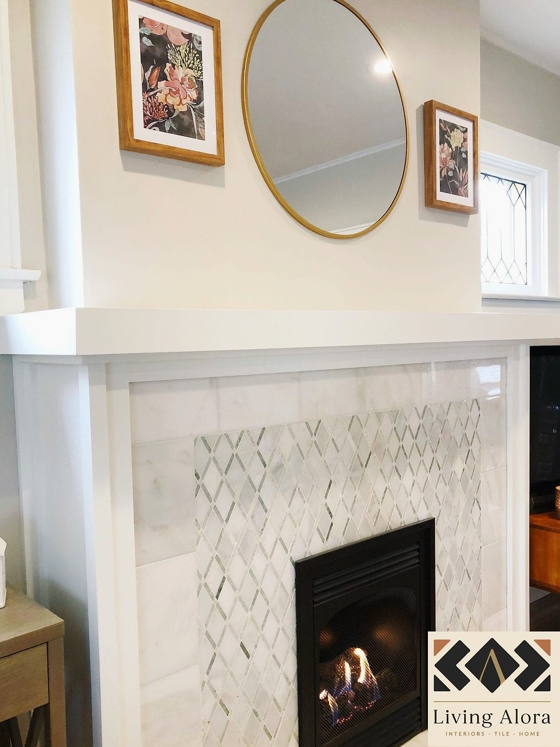 White Tile Fireplace Surround