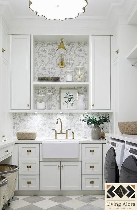 White Tile Laundry Room Backsplash