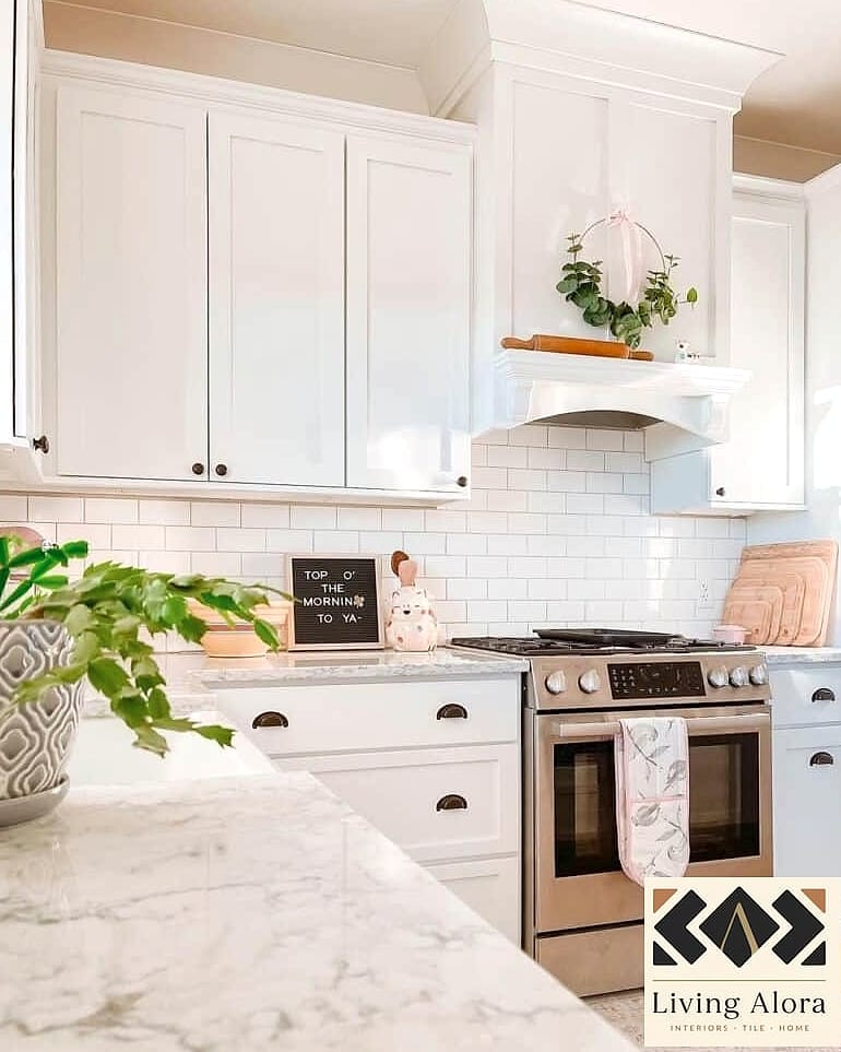 White Tile with Greenery and Natural Decor