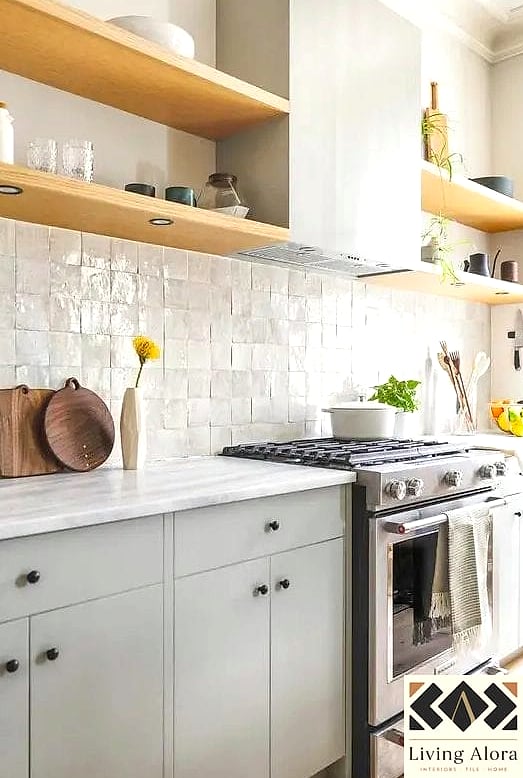13 Backsplash for Gray and White Cabinets Ideas to Inspire Your Next Renovation 7 Zellige Tile in Warm White